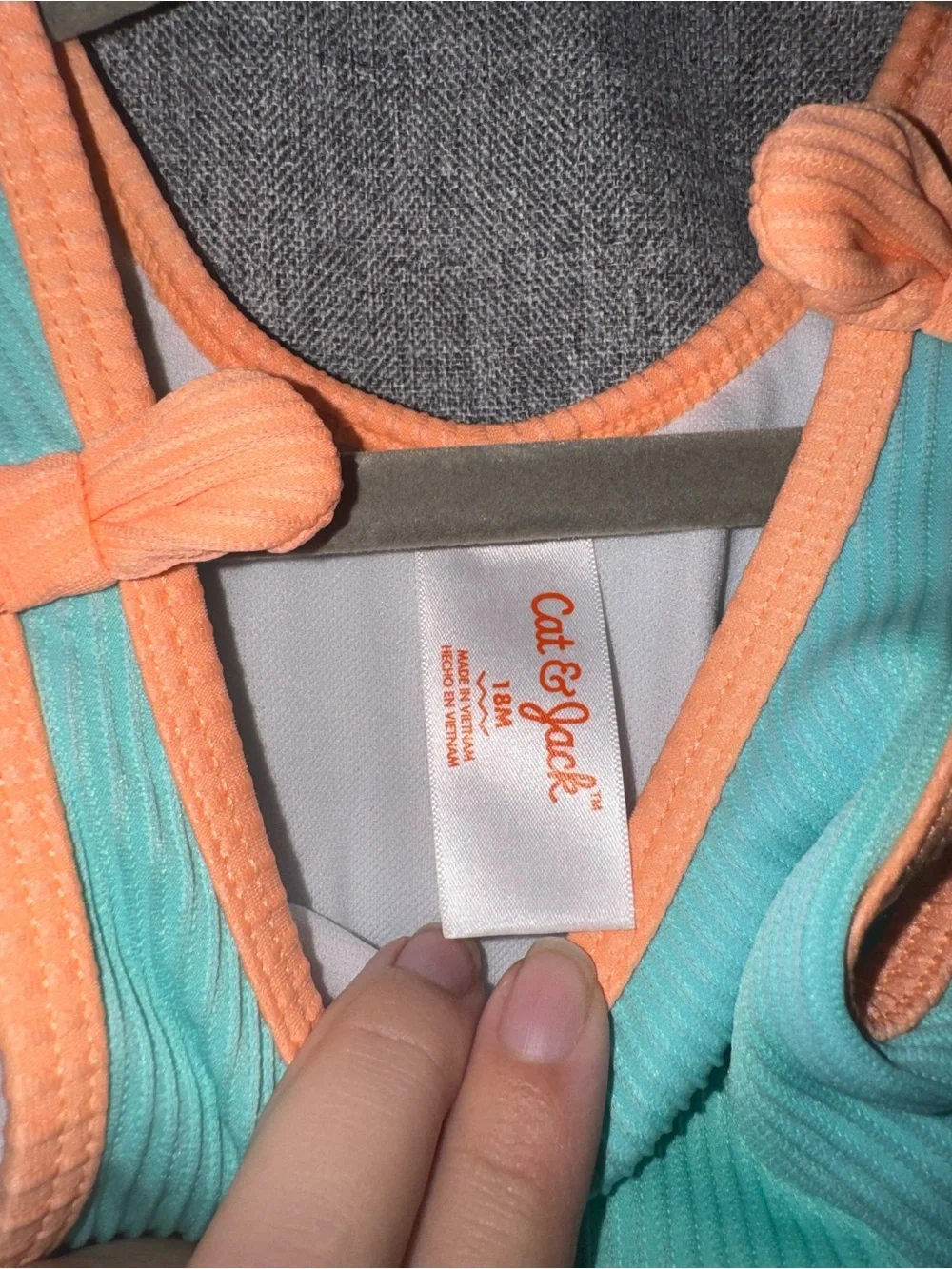 Cat & Jack Aqua One-Piece Swimsuit with Peach Trim